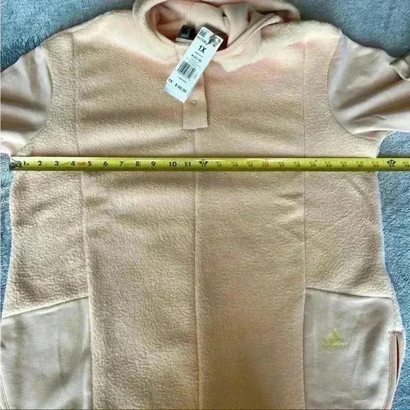 adidas Essentials Golden Logo Fleece Hoodie in Halo Blush Size 1X NWT - Picture 8 of 12